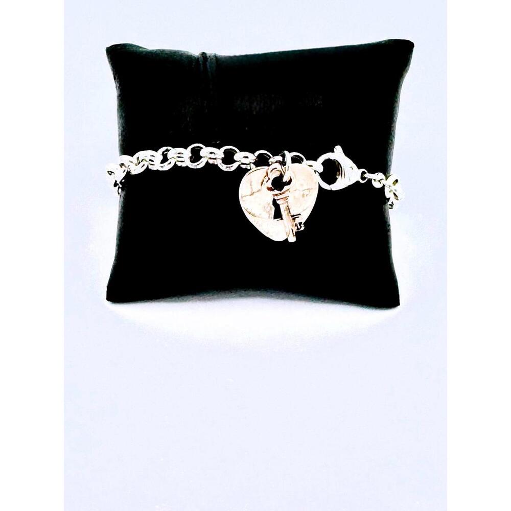 OTC 14kt rose gold plated sterling silver heart lock and key charm rolo chain